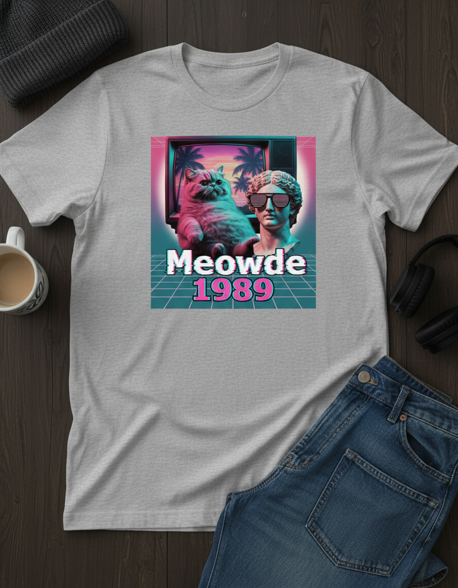 Vaporwave Cat T-Shirt - Retro 80s Aesthetic Tee