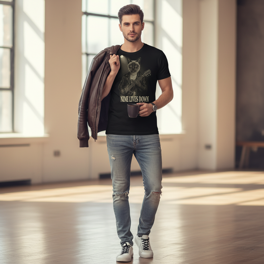 Guitar Cat T-Shirt - Retro Musician Tee for Cat Lovers