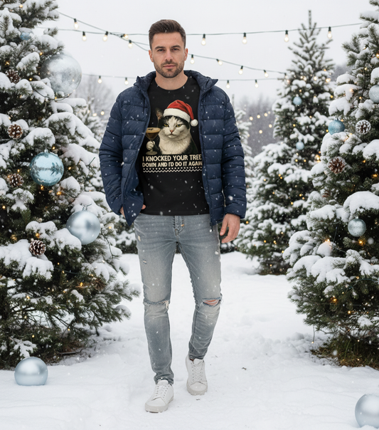 Naughty Cat Christmas T-Shirt - Funny Holiday Tee