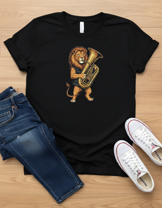 Lion Tuba Player Tee - Funny Music Lover Gift