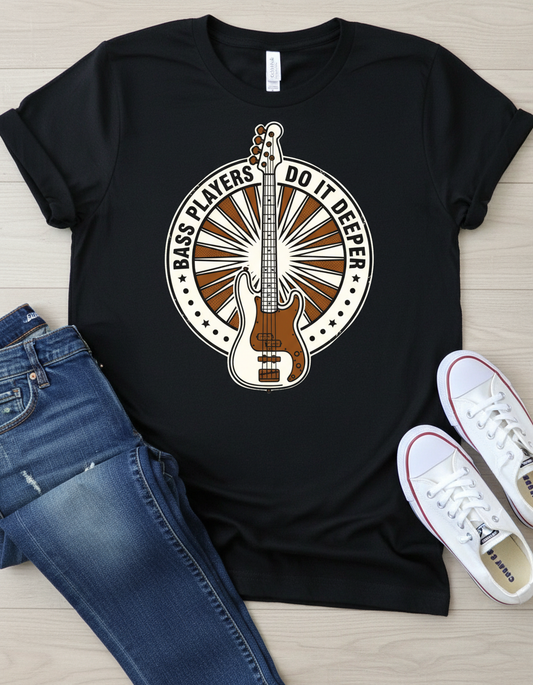 Bass Players Do It Deeper T-Shirt – Retro Electric Bass Music Tee