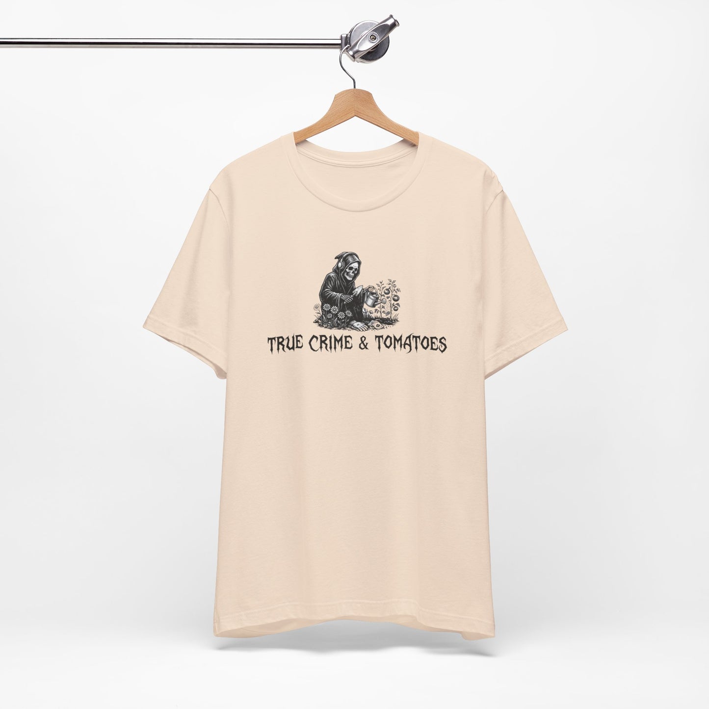 True Crime & Tomatoes Tee - Funny Grim Reaper Gardening Shirt