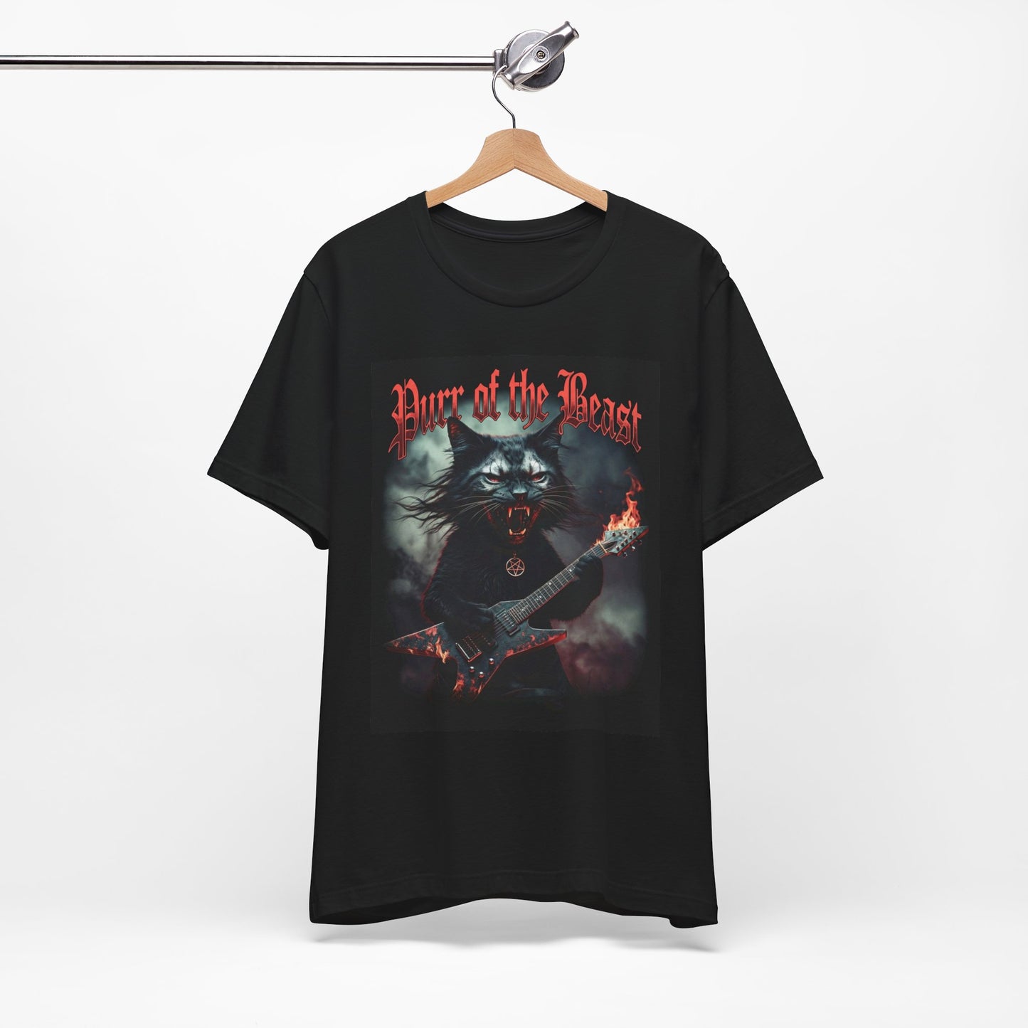 Metal Cat T-Shirt - Flaming Guitar Rocker Tee