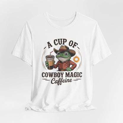 Cowboy Frog Coffee T‑Shirt – "A Cup of Cowboy Magic Caffeine" Casual Tee