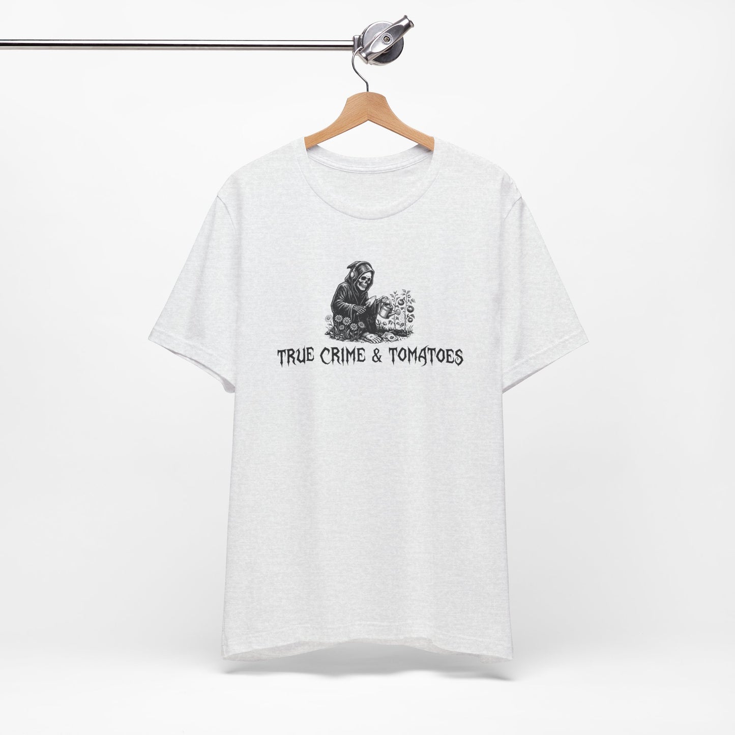 True Crime & Tomatoes Tee - Funny Grim Reaper Gardening Shirt