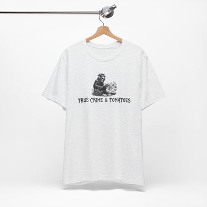 True Crime & Tomatoes Tee - Funny Grim Reaper Gardening Shirt