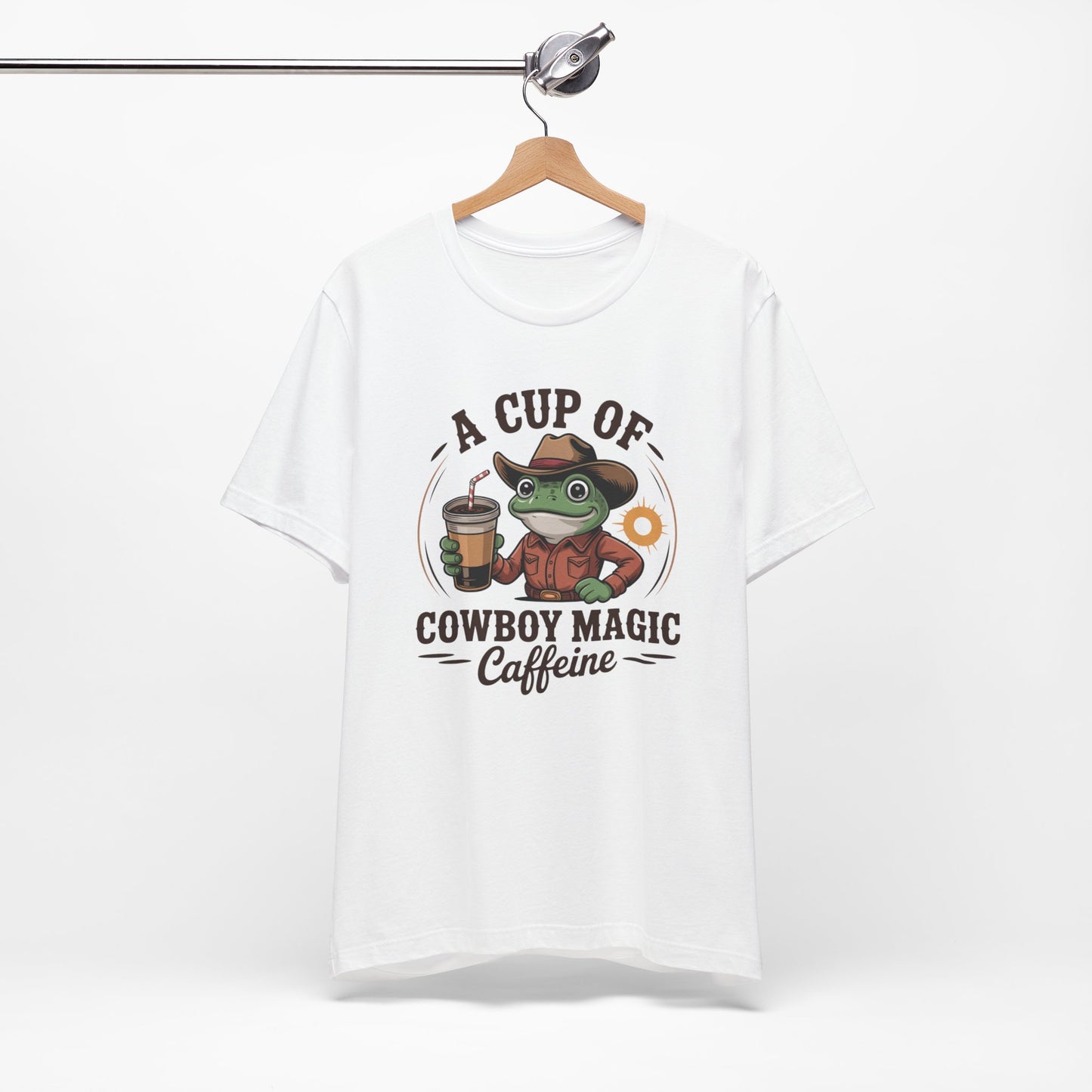 Cowboy Frog Coffee T‑Shirt – "A Cup of Cowboy Magic Caffeine" Casual Tee