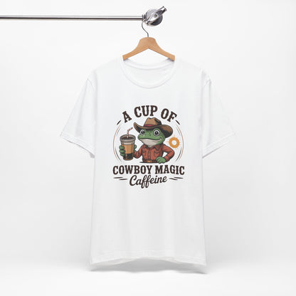 Cowboy Frog Coffee T‑Shirt – "A Cup of Cowboy Magic Caffeine" Casual Tee