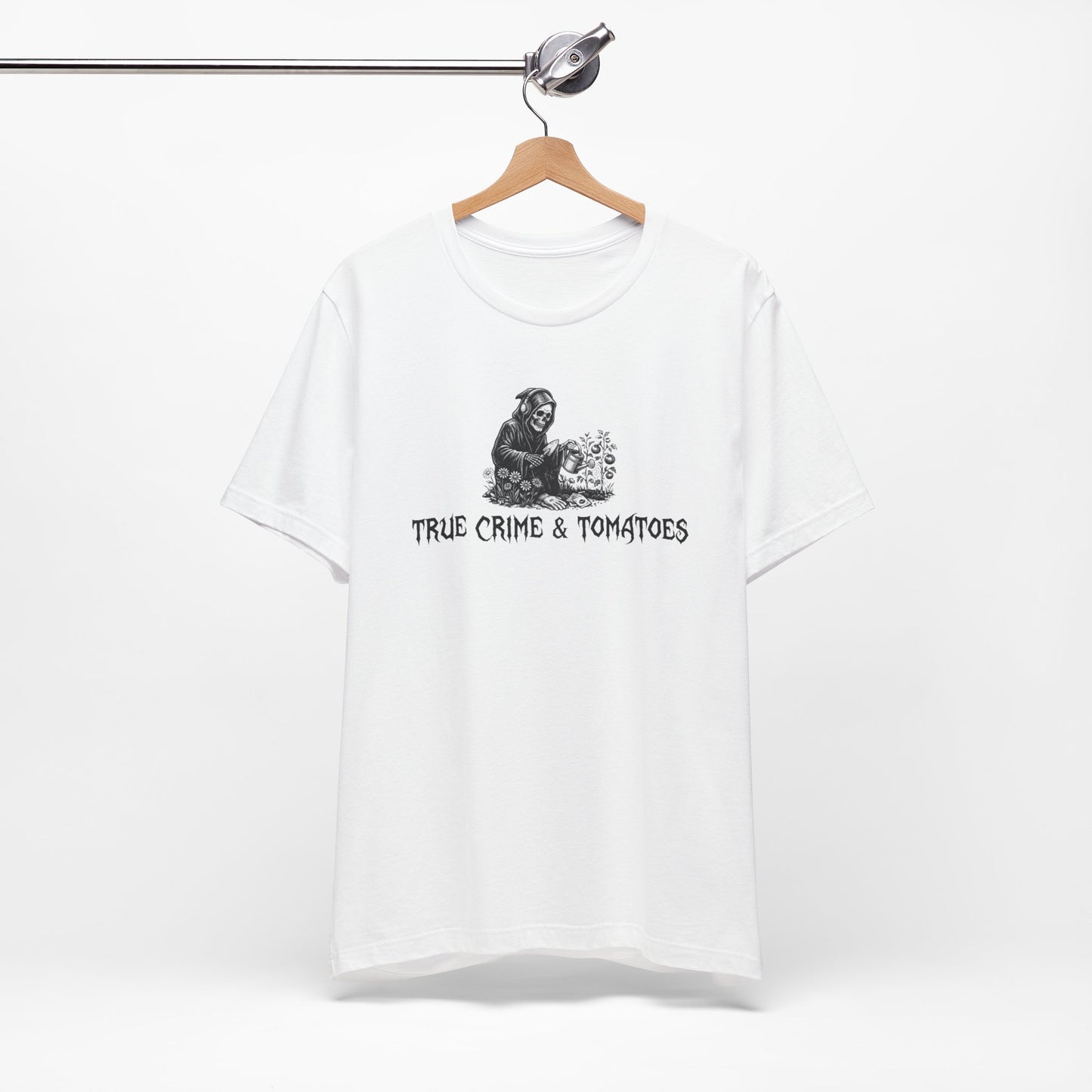 True Crime & Tomatoes Tee - Funny Grim Reaper Gardening Shirt