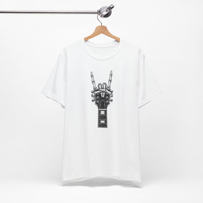 Rock Guitar Headstock Tee — Hand Sign Guitar Neck Graphic T-Shirt