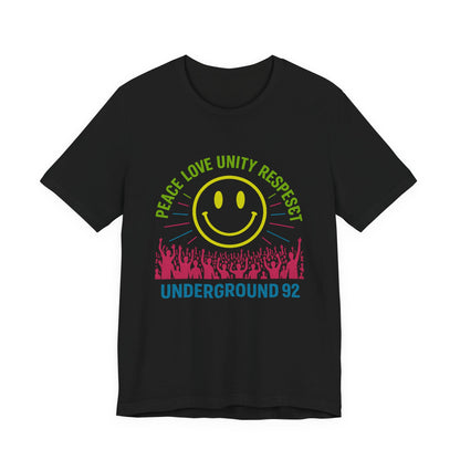 90s Rave Smiley Graphic Tee - Peace Love Unity Respect