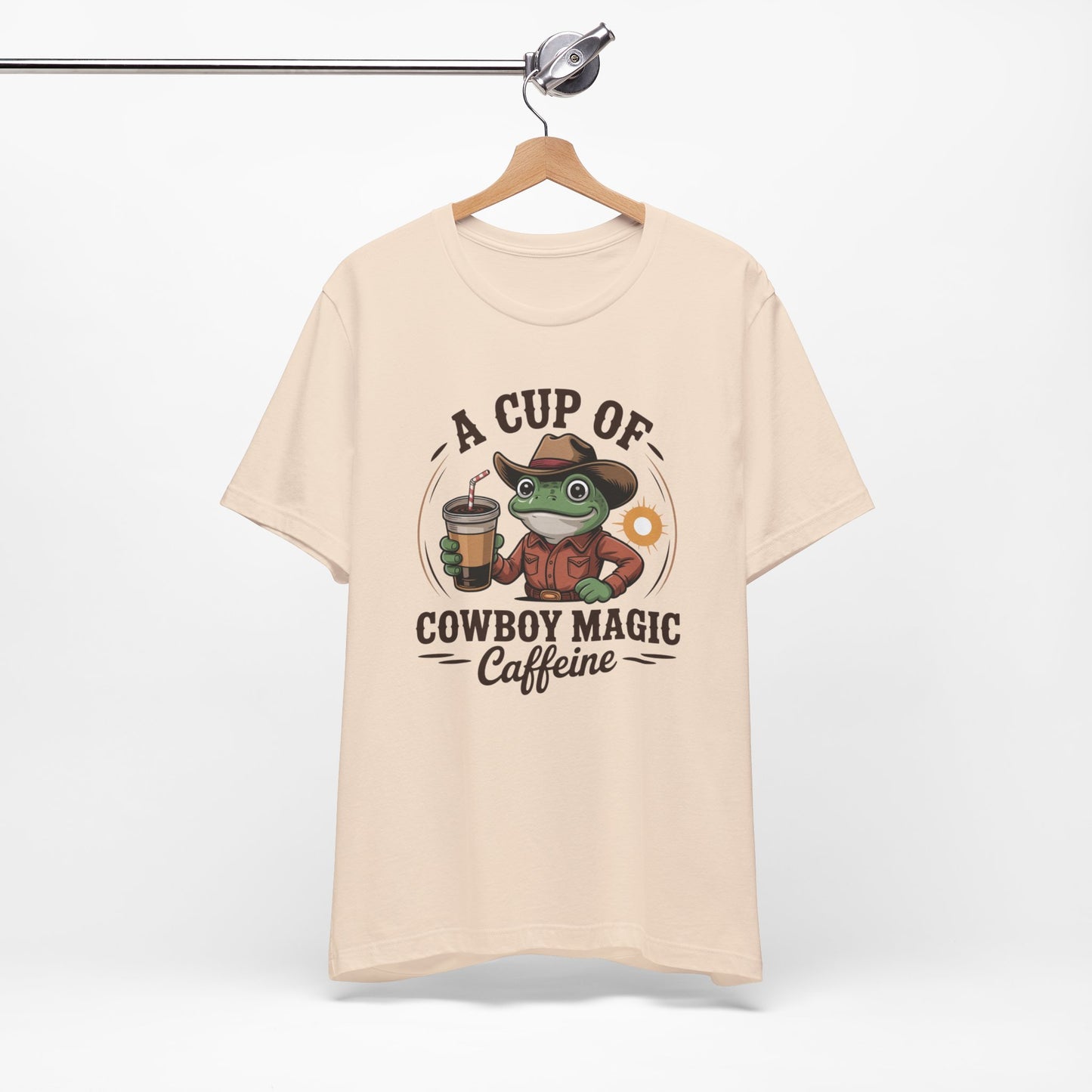 Cowboy Frog Coffee T‑Shirt – "A Cup of Cowboy Magic Caffeine" Casual Tee