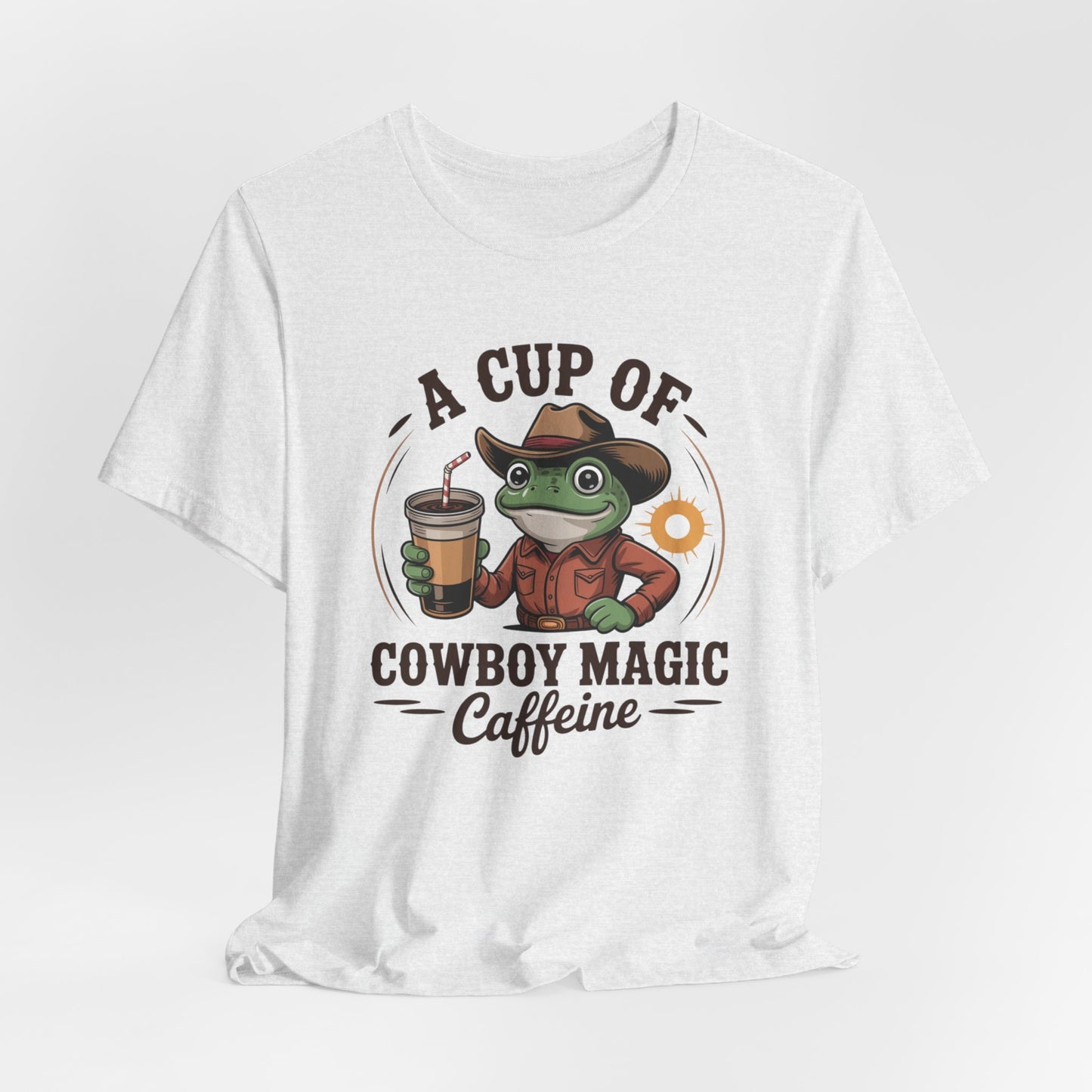 Cowboy Frog Coffee T‑Shirt – "A Cup of Cowboy Magic Caffeine" Casual Tee
