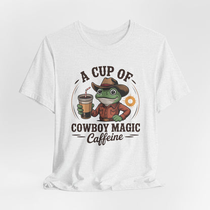 Cowboy Frog Coffee T‑Shirt – "A Cup of Cowboy Magic Caffeine" Casual Tee