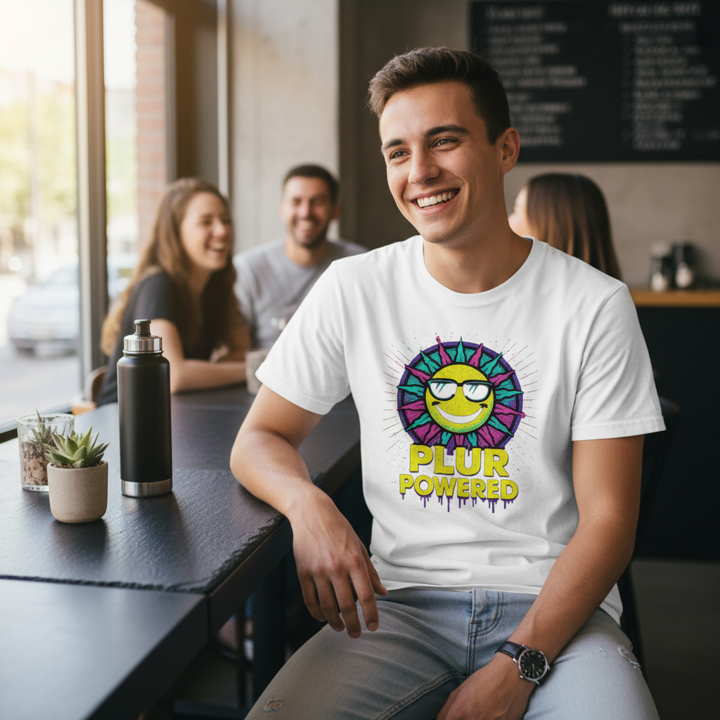 PLUR Smiley Sun Rave Tee | Music Festival Shirt