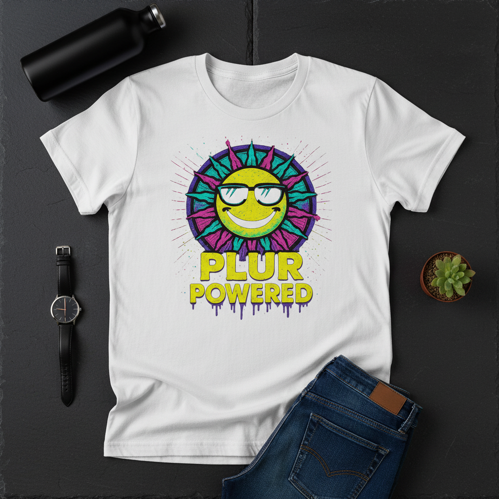 PLUR Smiley Sun Rave Tee | Music Festival Shirt
