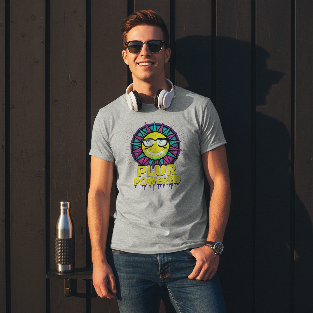 PLUR Smiley Sun Rave Tee | Music Festival Shirt