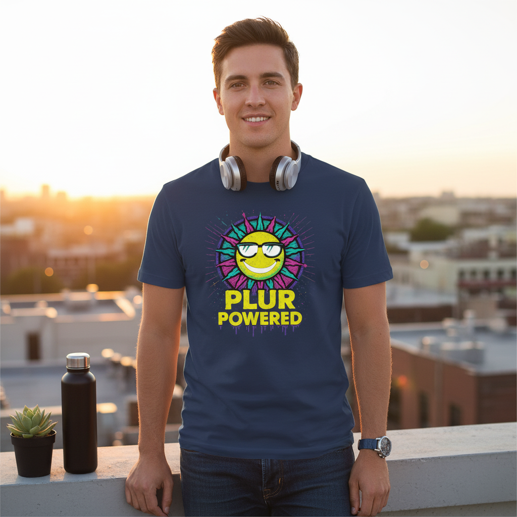 PLUR Smiley Sun Rave Tee | Music Festival Shirt