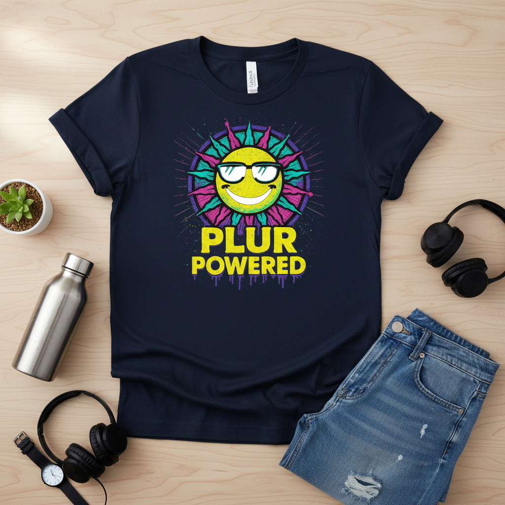 PLUR Smiley Sun Rave Tee | Music Festival Shirt