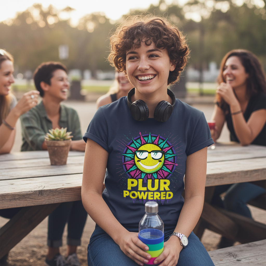 PLUR Smiley Sun Rave Tee | Music Festival Shirt