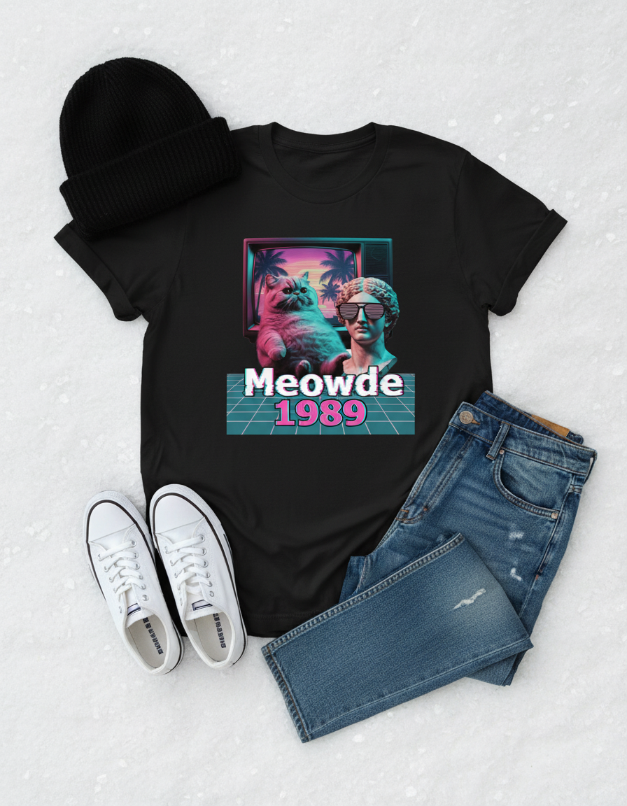 Vaporwave Cat T-Shirt - Retro 80s Aesthetic Tee
