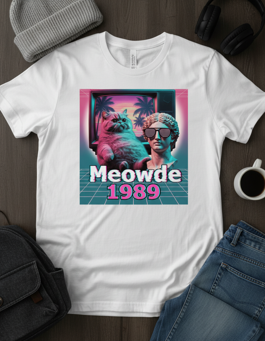 Vaporwave Cat T-Shirt - Retro 80s Aesthetic Tee