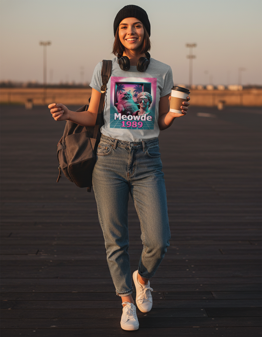 Vaporwave Cat T-Shirt - Retro 80s Aesthetic Tee