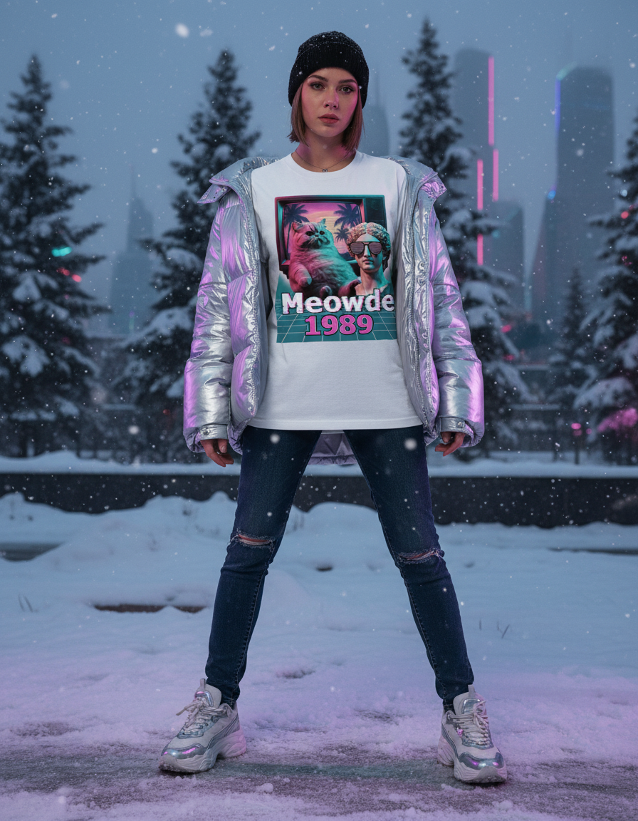 Vaporwave Cat T-Shirt - Retro 80s Aesthetic Tee