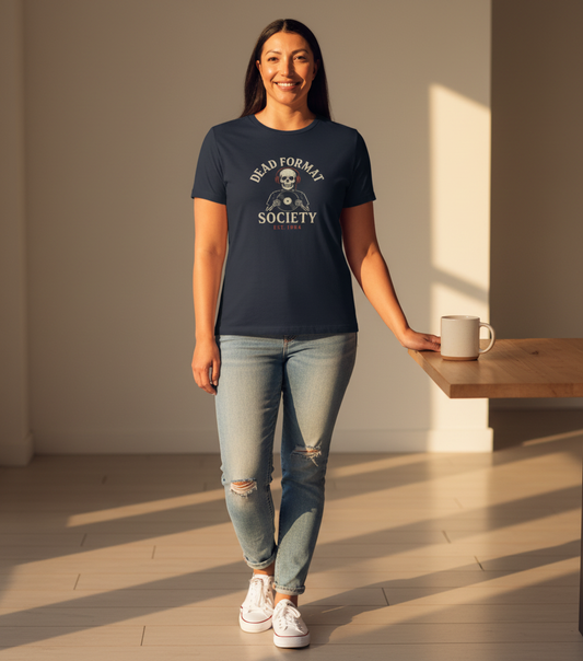 Dead Format Society Tee - Skull Vinyl Record Gift