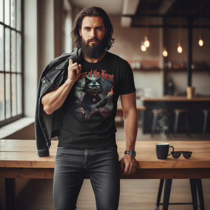 Metal Cat T-Shirt - Flaming Guitar Rocker Tee