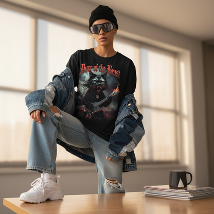 Metal Cat T-Shirt - Flaming Guitar Rocker Tee