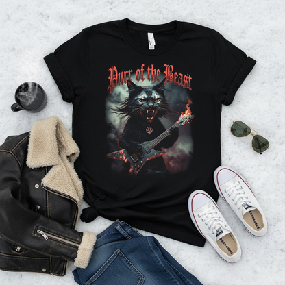 Metal Cat T-Shirt - Flaming Guitar Rocker Tee