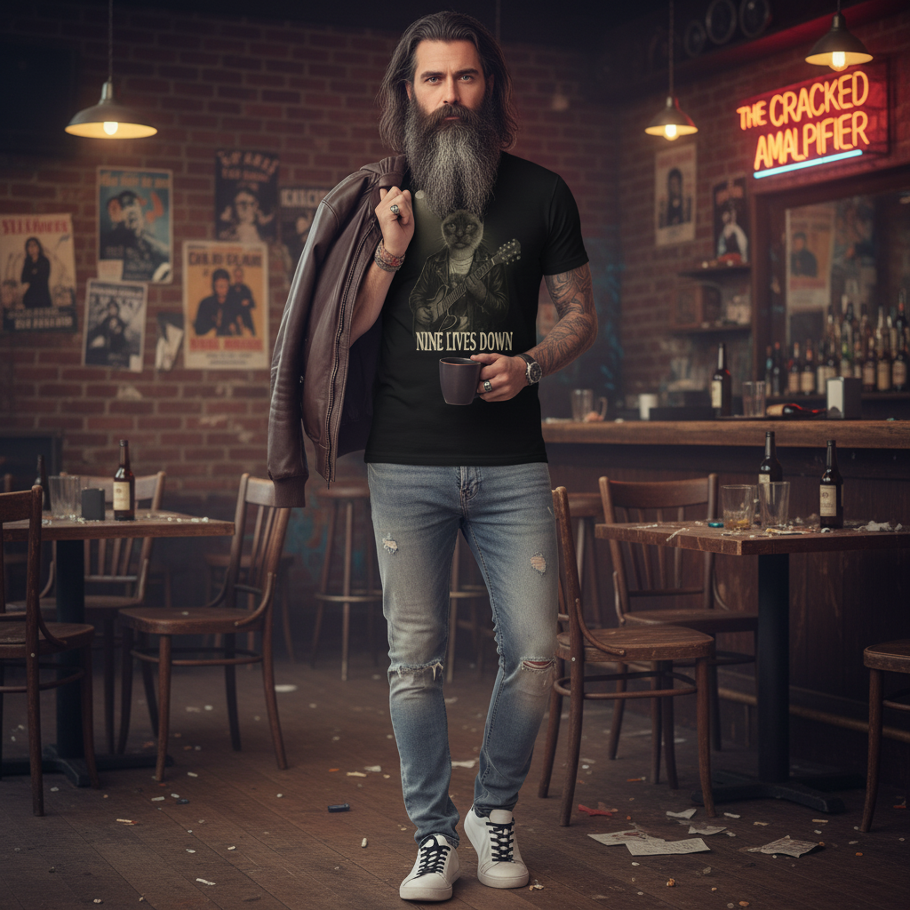 Guitar Cat T-Shirt - Retro Musician Tee for Cat Lovers