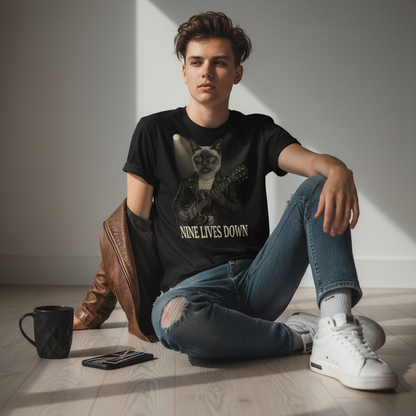 Guitar Cat T-Shirt - Retro Musician Tee for Cat Lovers