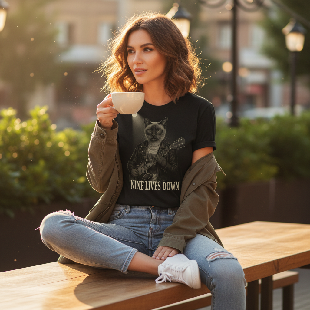 Guitar Cat T-Shirt - Retro Musician Tee for Cat Lovers