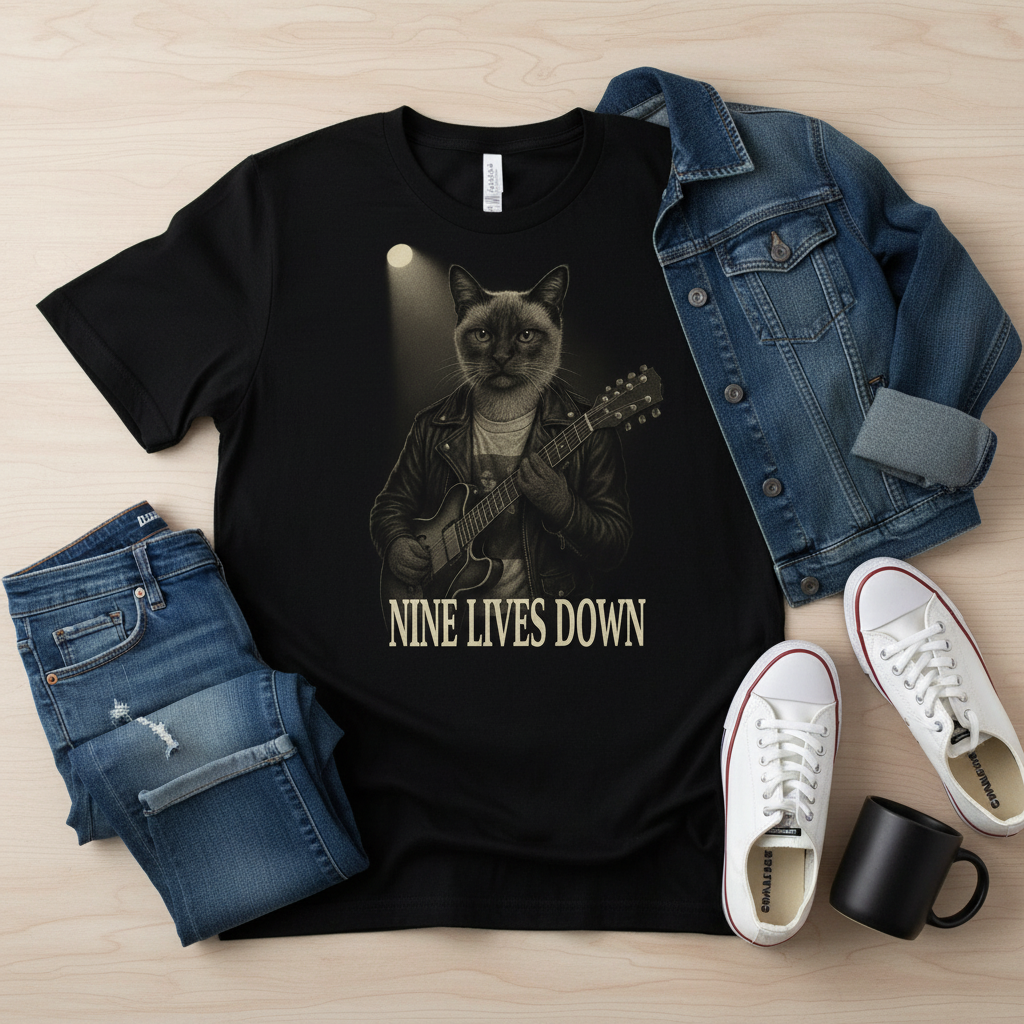 Guitar Cat T-Shirt - Retro Musician Tee for Cat Lovers