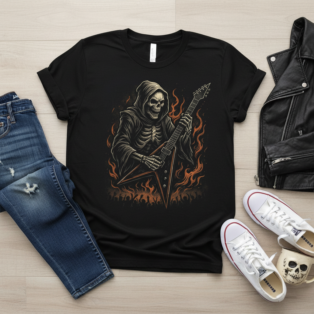 Skeleton Guitar Tee - Reaper Rocker Graphic Shirt