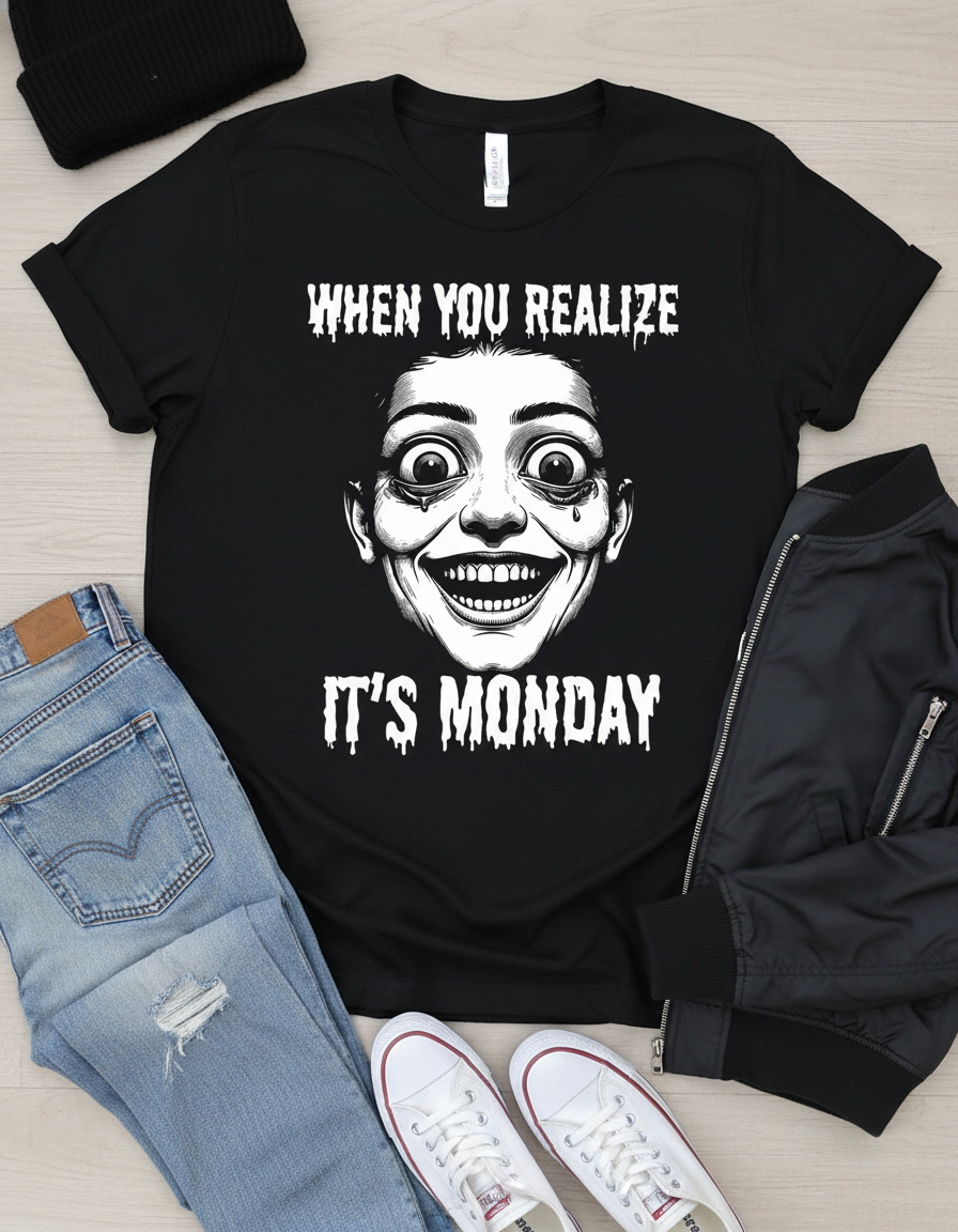 Monday Creepy Face Tee - Funny Graphic T-Shirt