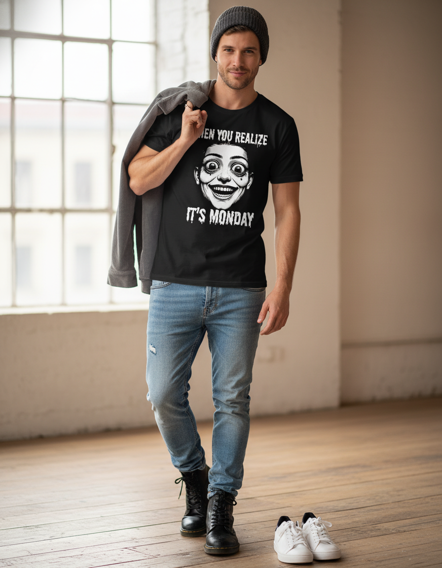 Monday Creepy Face Tee - Funny Graphic T-Shirt