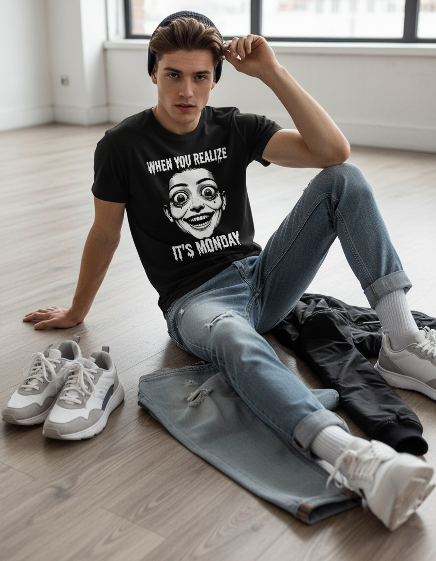 Monday Creepy Face Tee - Funny Graphic T-Shirt