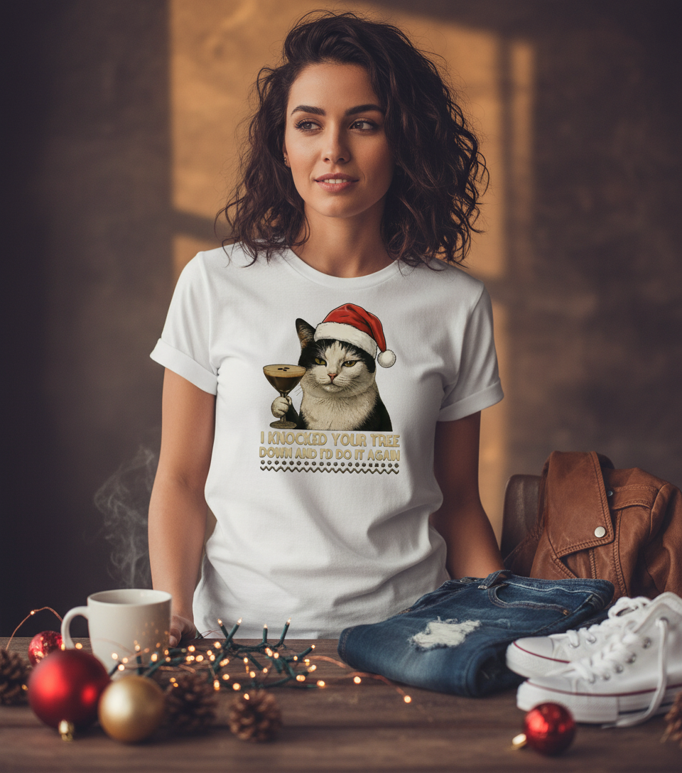 Naughty Cat Christmas T-Shirt - Funny Holiday Tee