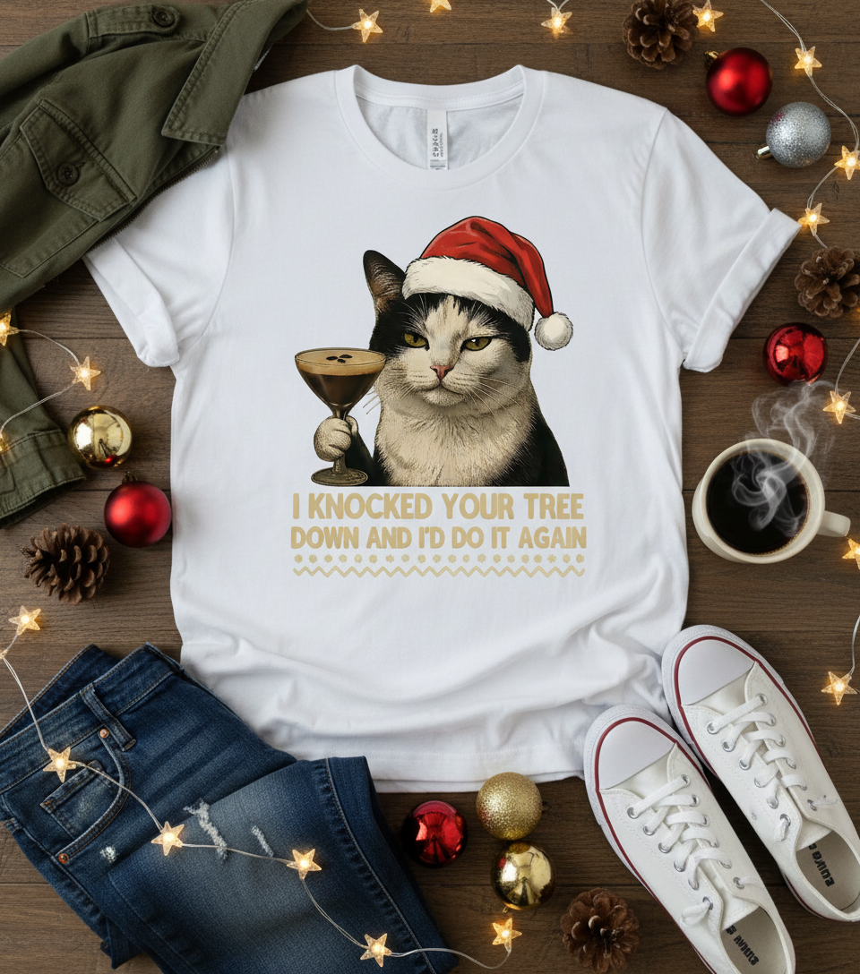 Naughty Cat Christmas T-Shirt - Funny Holiday Tee