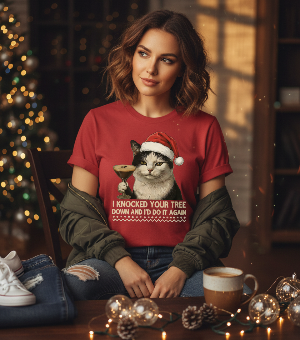 Naughty Cat Christmas T-Shirt - Funny Holiday Tee
