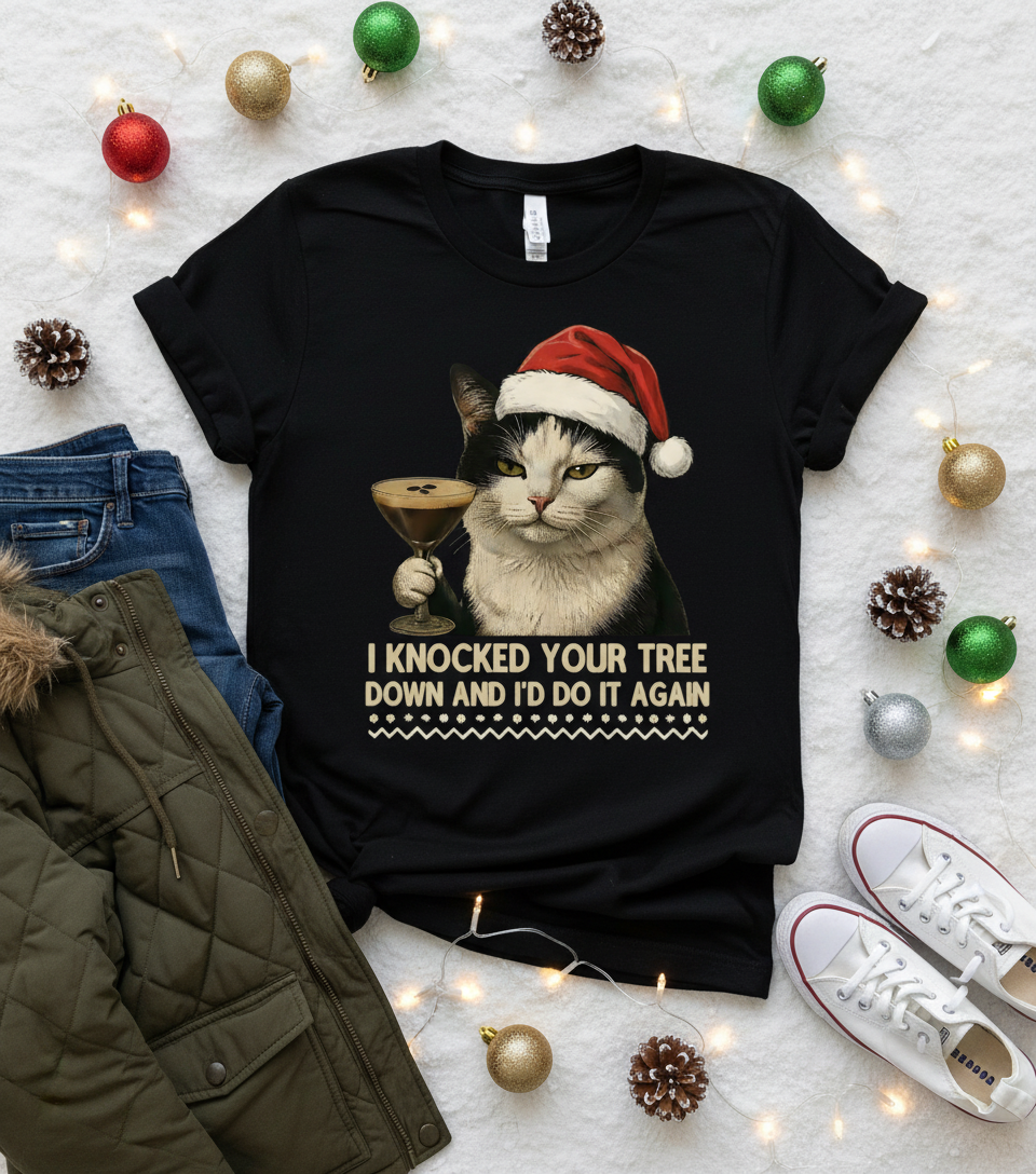 Naughty Cat Christmas T-Shirt - Funny Holiday Tee