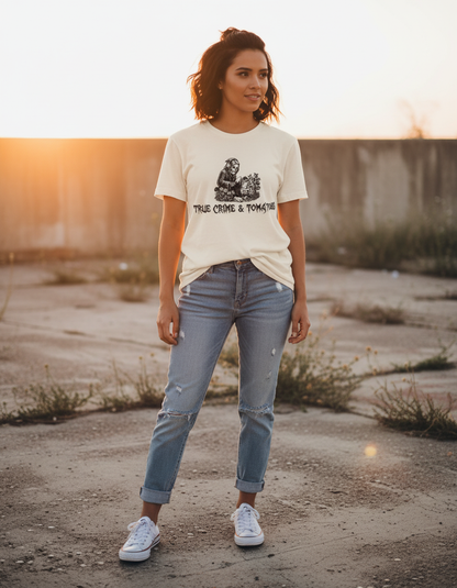 True Crime & Tomatoes Tee - Funny Grim Reaper Gardening Shirt