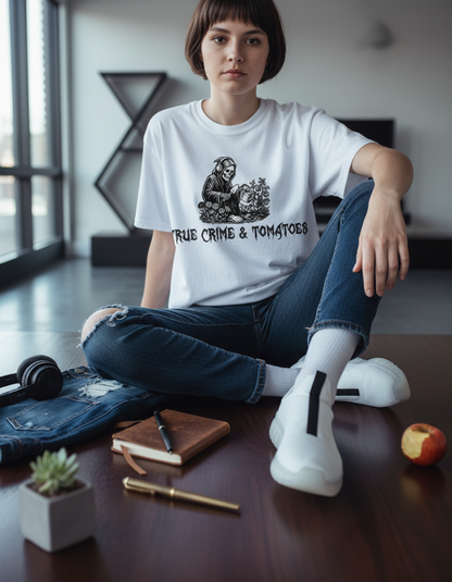 True Crime & Tomatoes Tee - Funny Grim Reaper Gardening Shirt