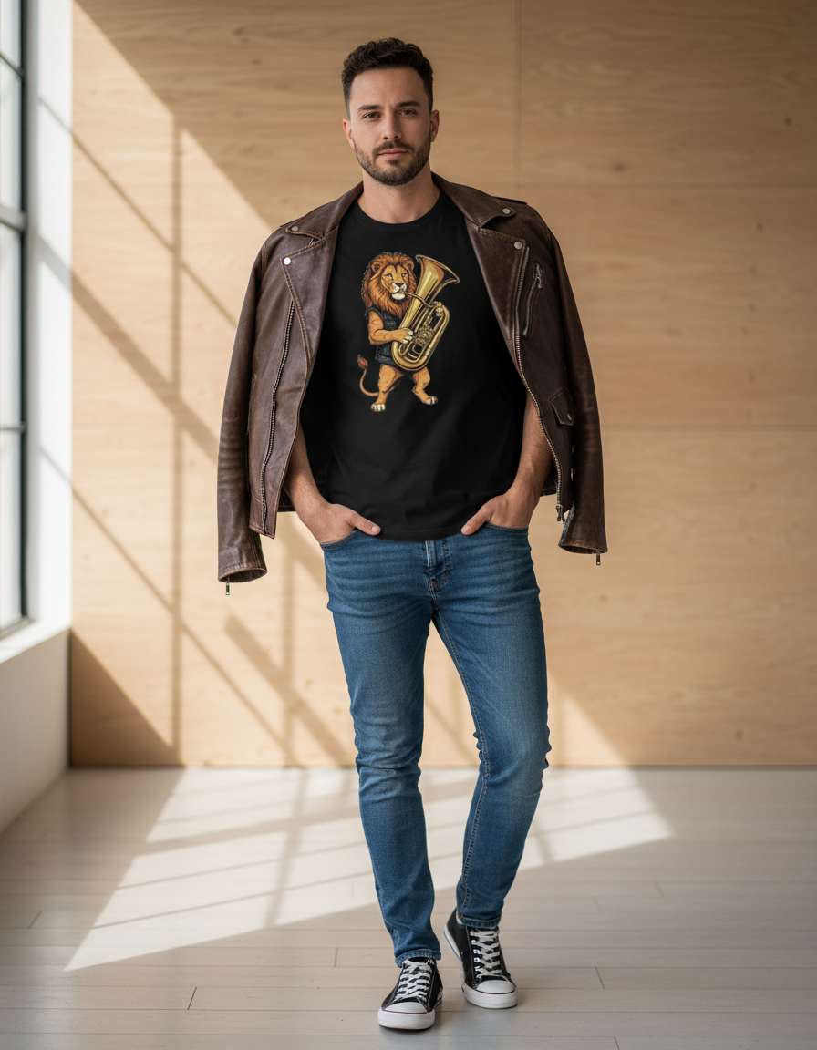 Lion Tuba Player Tee - Funny Music Lover Gift