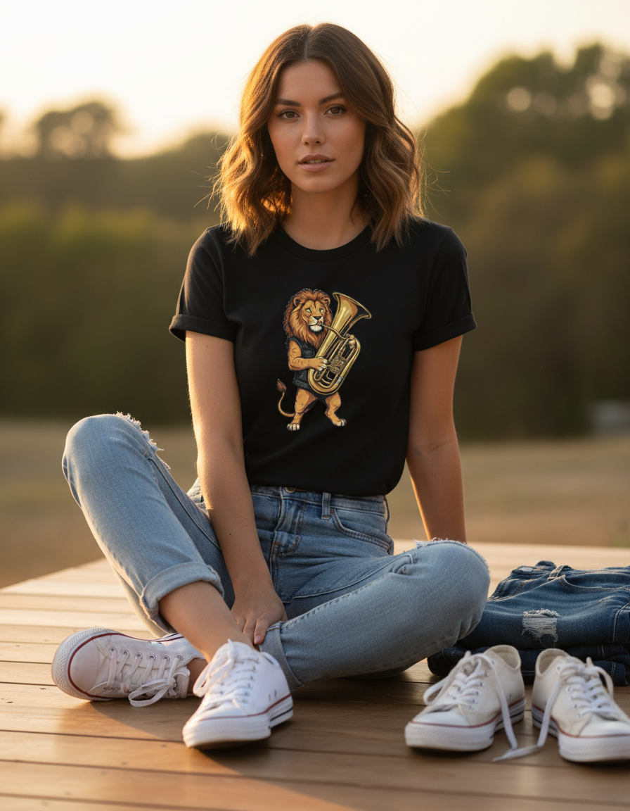 Lion Tuba Player Tee - Funny Music Lover Gift