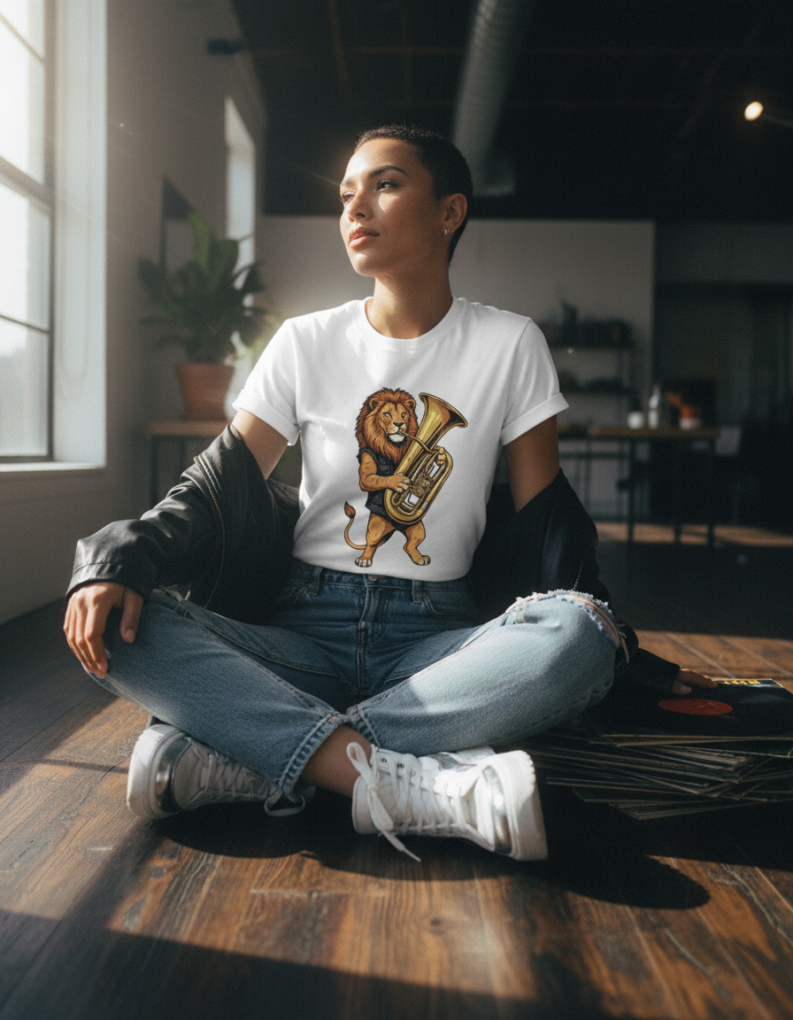 Lion Tuba Player Tee - Funny Music Lover Gift