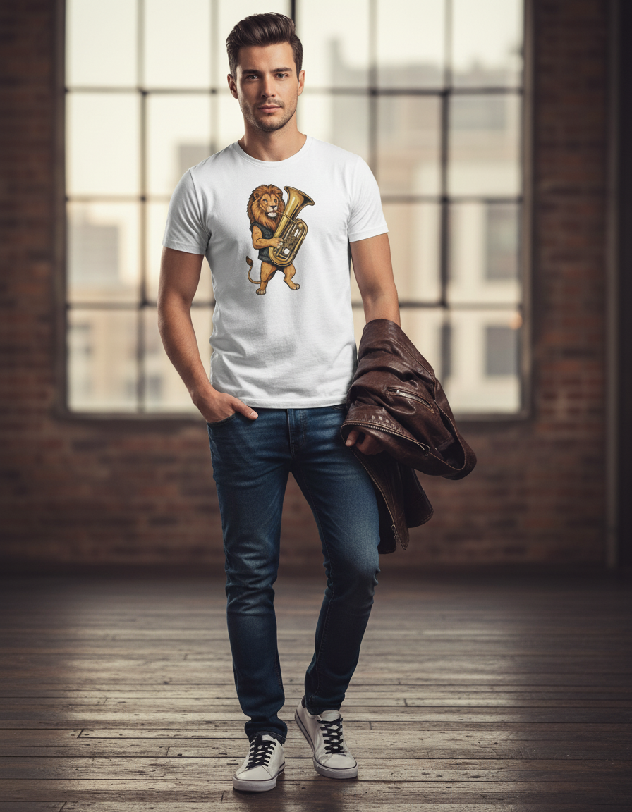 Lion Tuba Player Tee - Funny Music Lover Gift